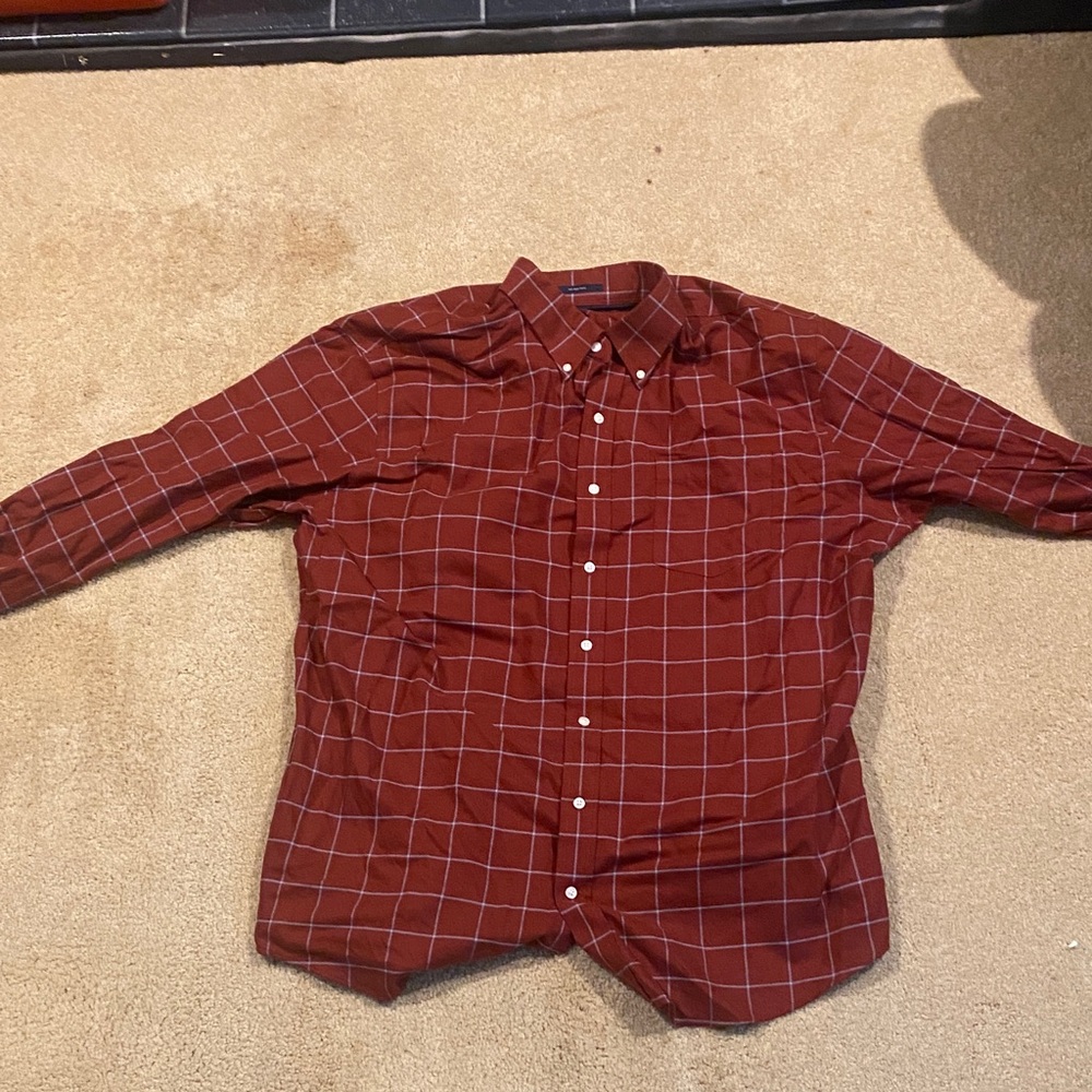 Lands' End Men's Red Checkered Button Down Shirt